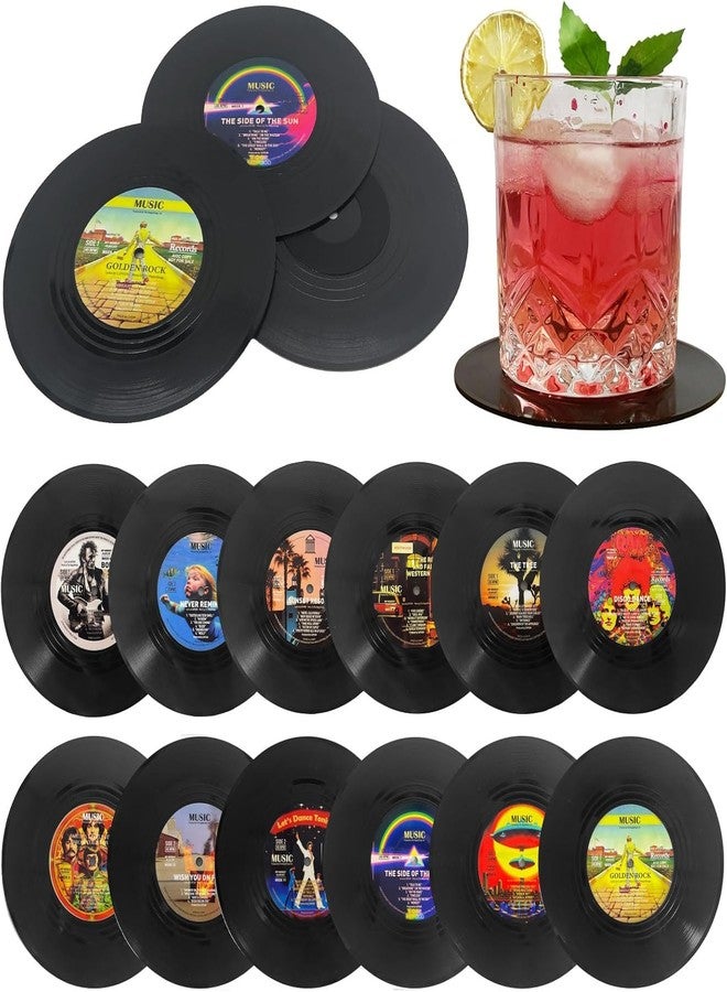 LIBERATECH 12-Pack Retro Vinyl Record Coasters, 80s Music Themed Drink Coasters for Table Protection, Unique Gifts for Music Lovers, Housewarming, Birthday, White Elephant, Vintage Home Decor - Image 1